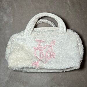 Christian Dior Vintage "I Heart Dior" y2k White Terry Cloth Mini Handbag